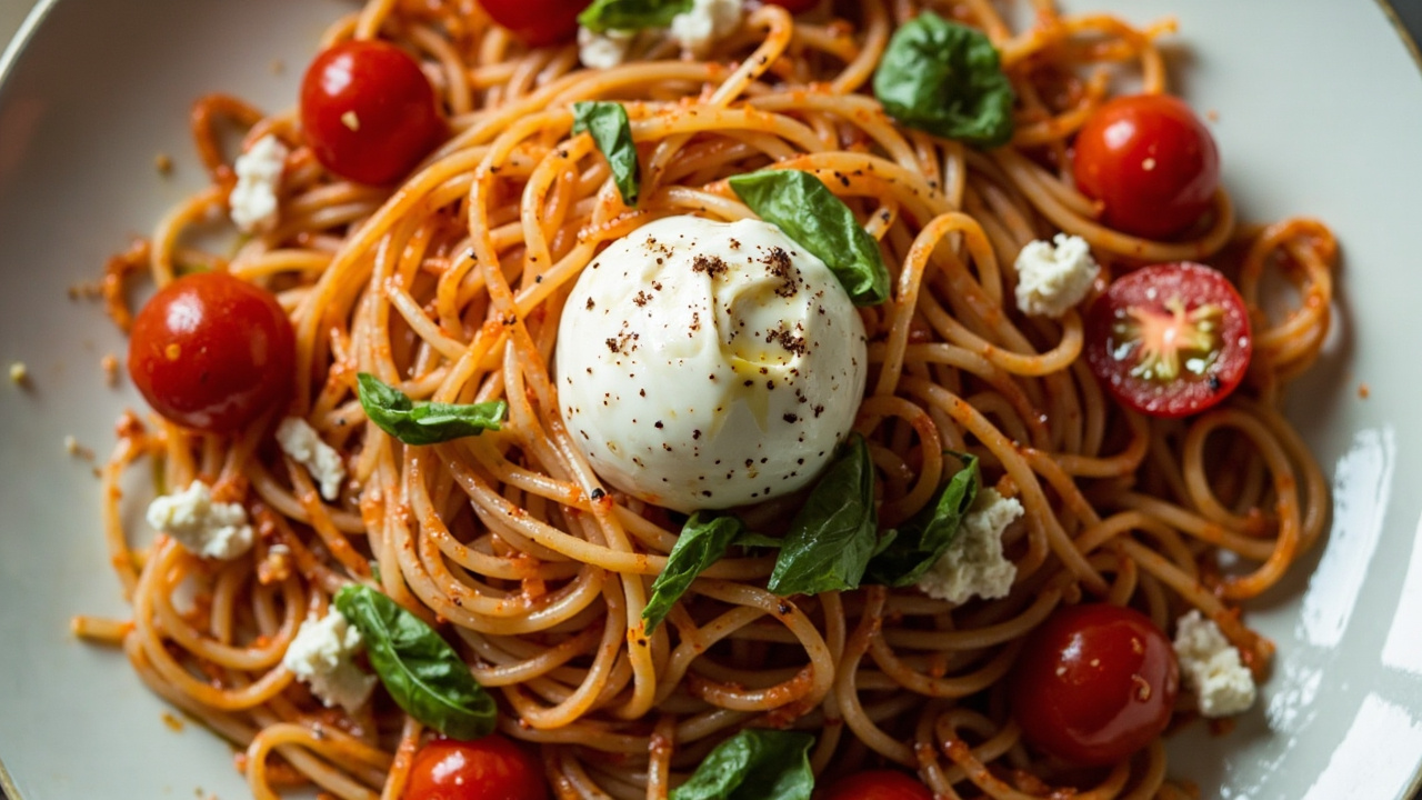 Burrata & Cherry Tomato Spaghetti