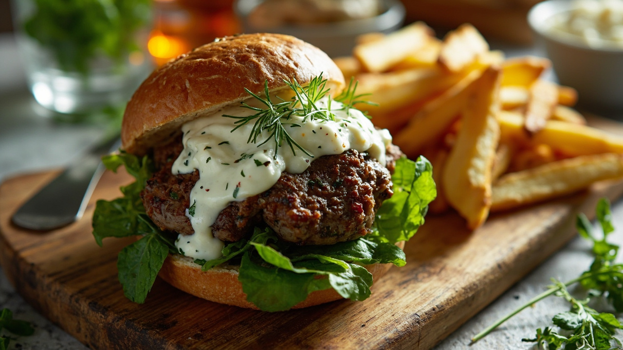 Greek-Inspired Lamb Burgers with Herb-Feta Yogurt Sauce