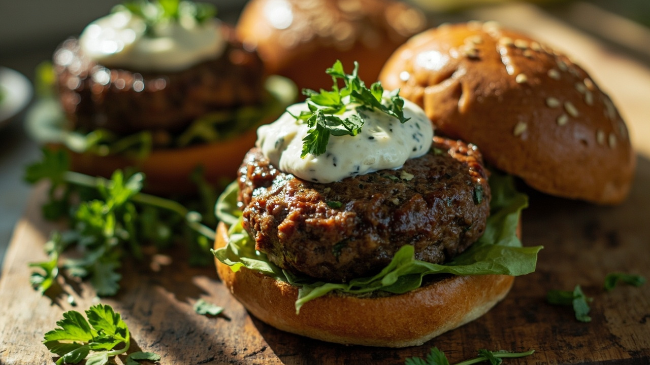 Greek Lamb Burgers with Herb-Feta Yogurt Sauce