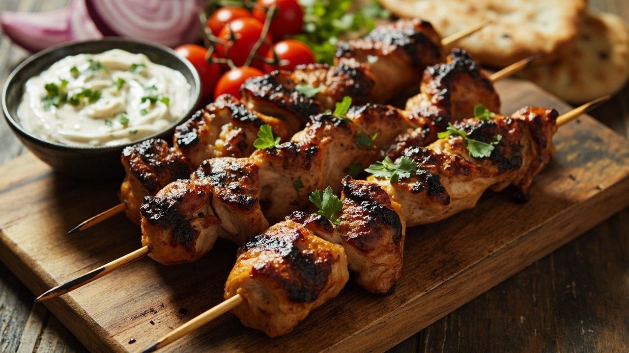 Greek Lemon Chicken Souvlaki with Tzatziki and Warm Pita