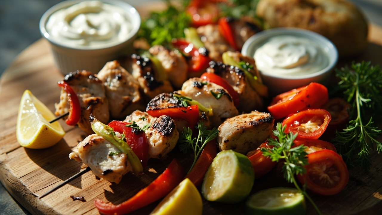 Greek Lemon Chicken Souvlaki with Tzatziki