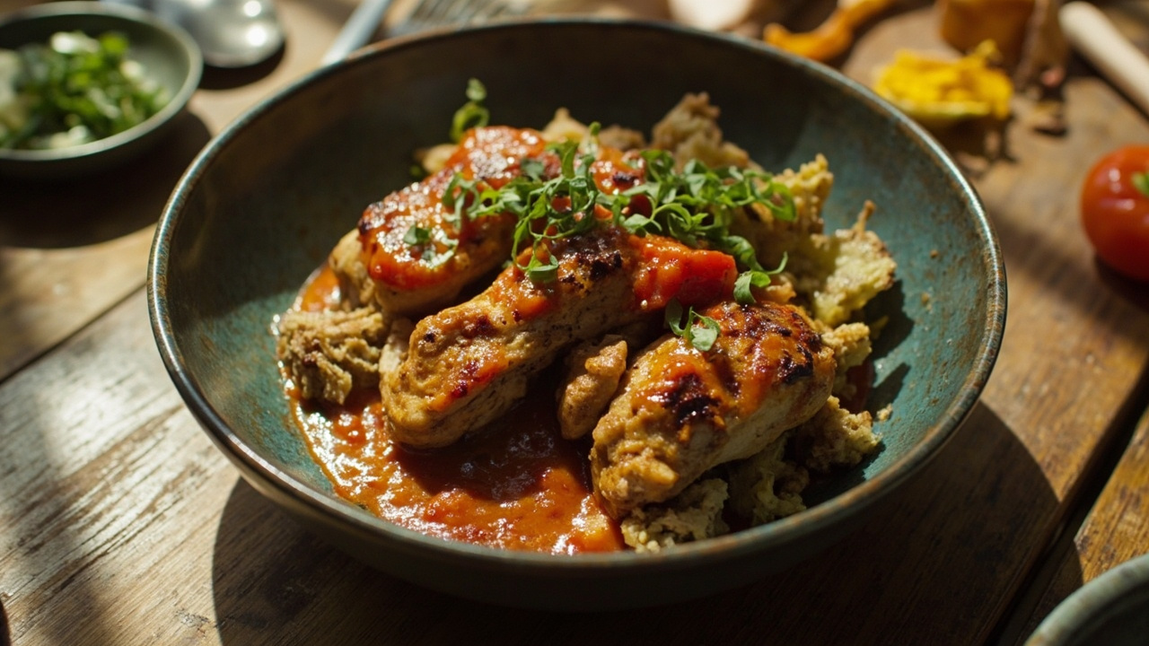 Grilled Chicken with Spanish Romesco Sauce and Grilled Vegetables