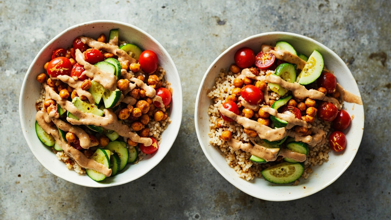 Herbed Couscous Bowls with Spiced Chickpeas and Tahini Drizzle