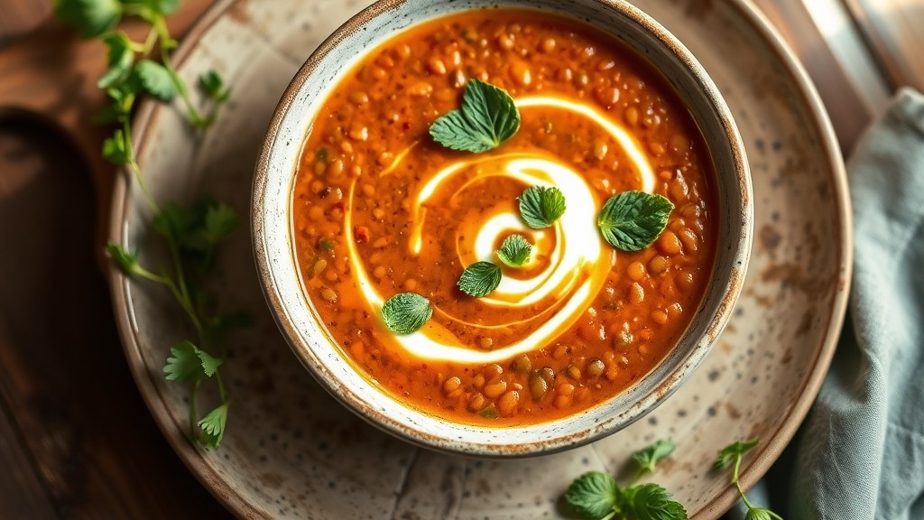 High-Protein Turkish Red Lentil Soup with Mint & Greek Yogurt