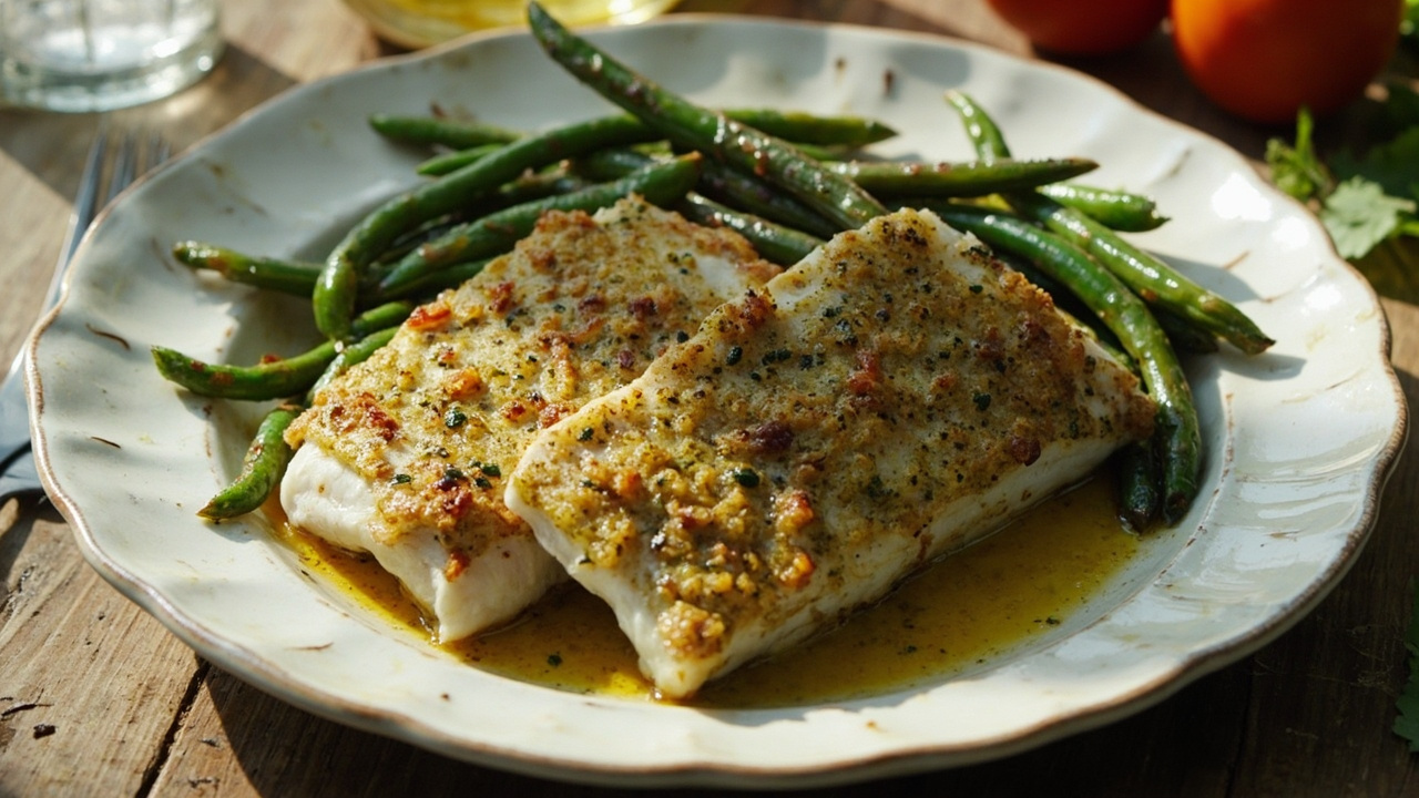 Italian Pesto-Crusted Cod with Haricots Verts