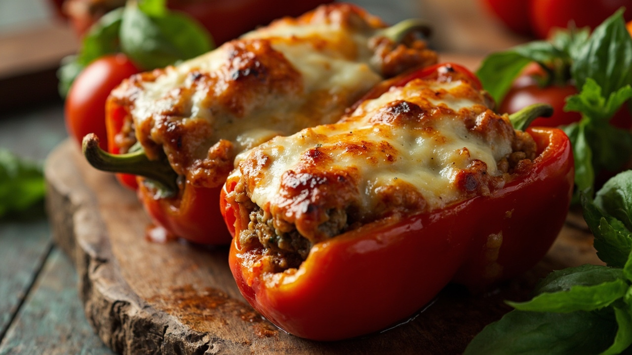 Italian Stuffed Bell Peppers with Ground Turkey, Quinoa & Mozzarella