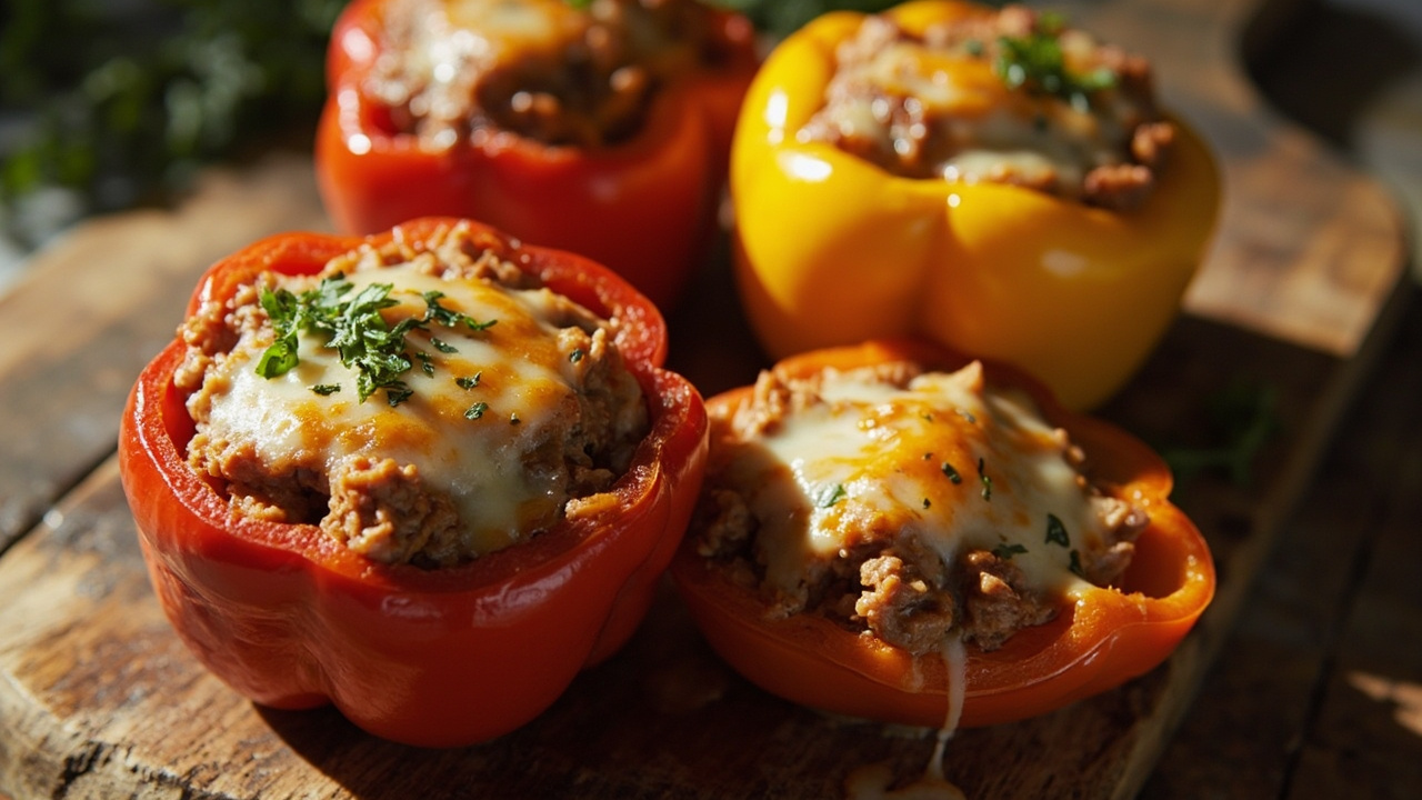 Italian Turkey-Stuffed Bell Peppers with Tomatoes and Mozzarella