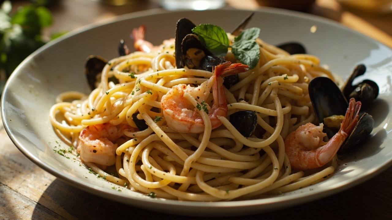 Linguine with White Wine Seafood