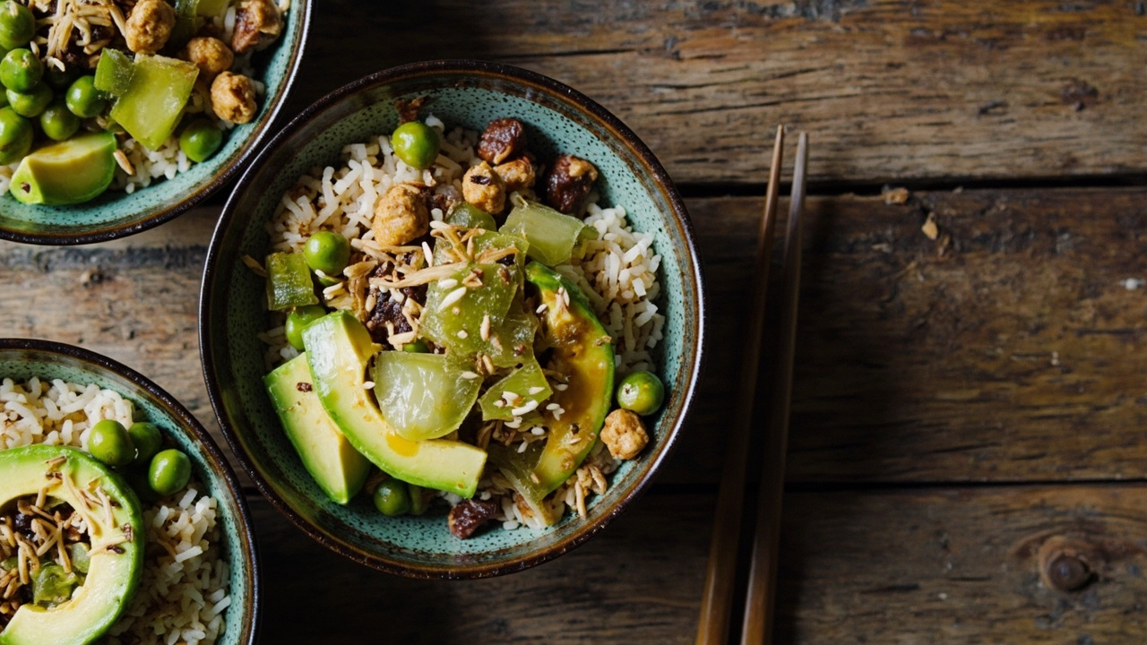 Mediterranean-Inspired Veggie Sushi Grain Bowl with Crispy Edamame