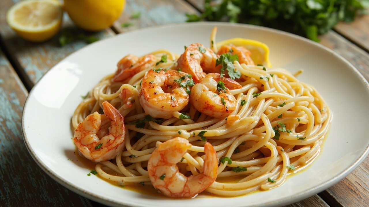 Mediterranean Shrimp Pasta with White Wine