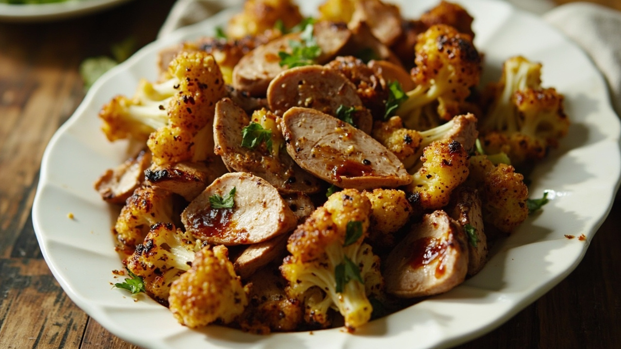 Moroccan Spiced Roasted Cauliflower with Tahini-Glazed Chicken Breast