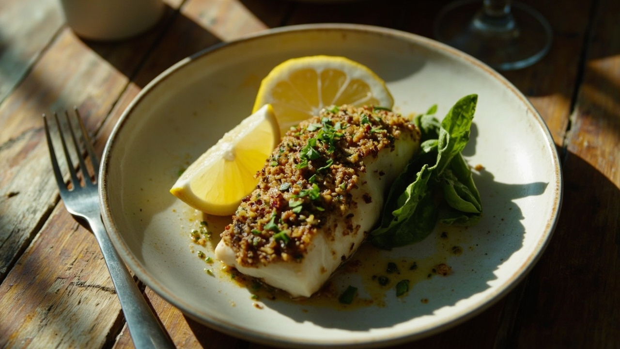 Pistachio-Crusted Halibut with Lemon and Fresh Herbs