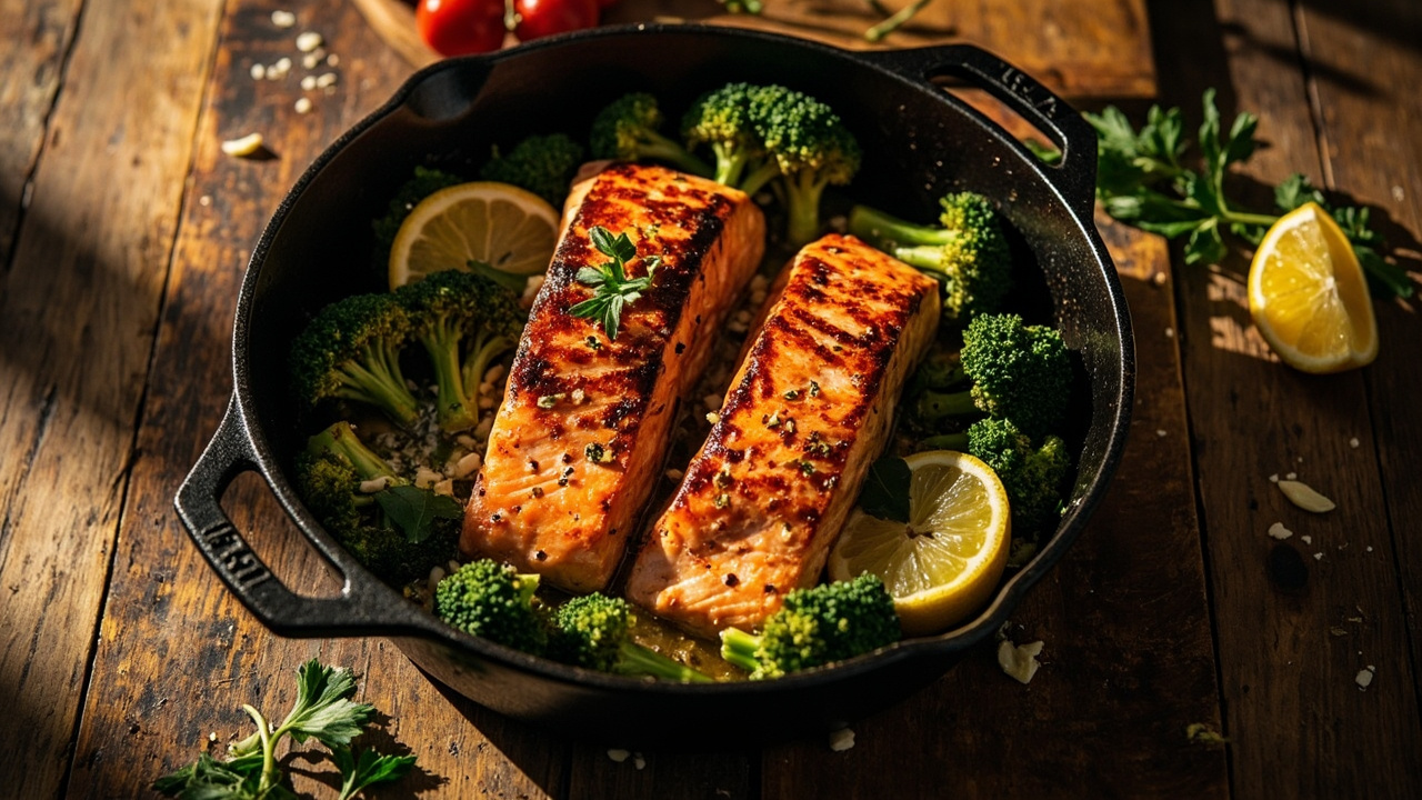 One-Skillet Salmon with Garlicky Broccoli