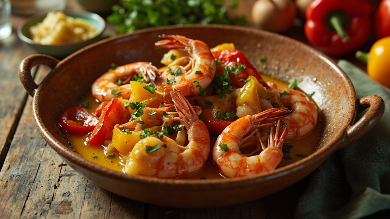 Spanish Garlic Shrimp with Roasted Peppers & Herbed Cauliflower Rice