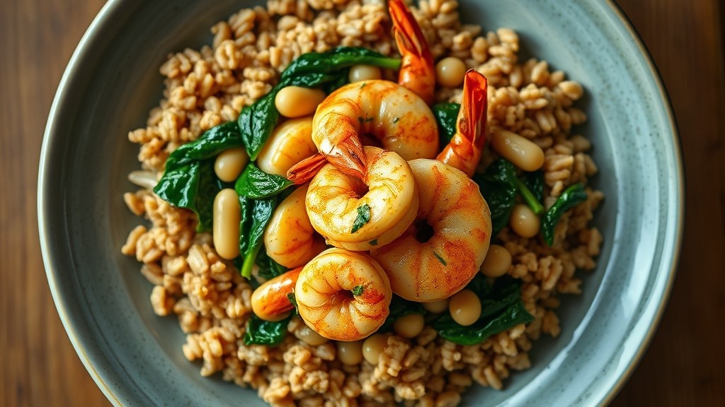 Spanish Garlic Shrimp with White Beans, Spinach & Brown Rice (Gambas al Ajillo)