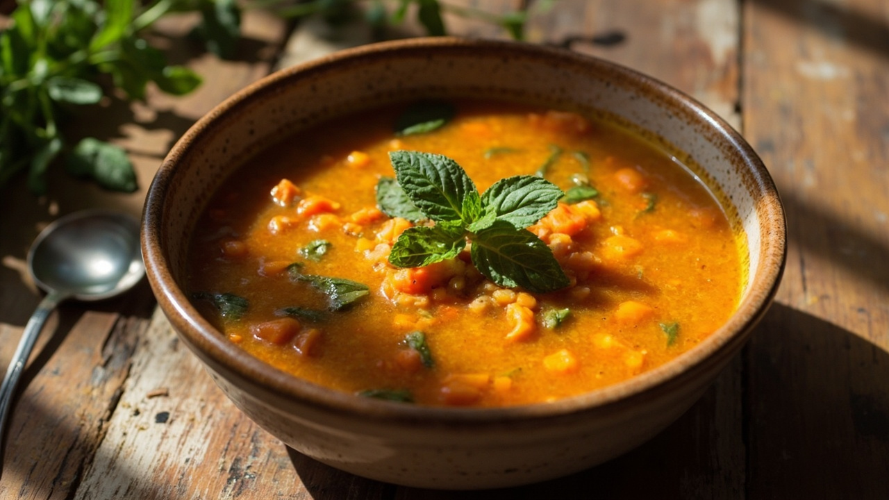 Turkish Red Lentil Soup with Fresh Mint and Lemon