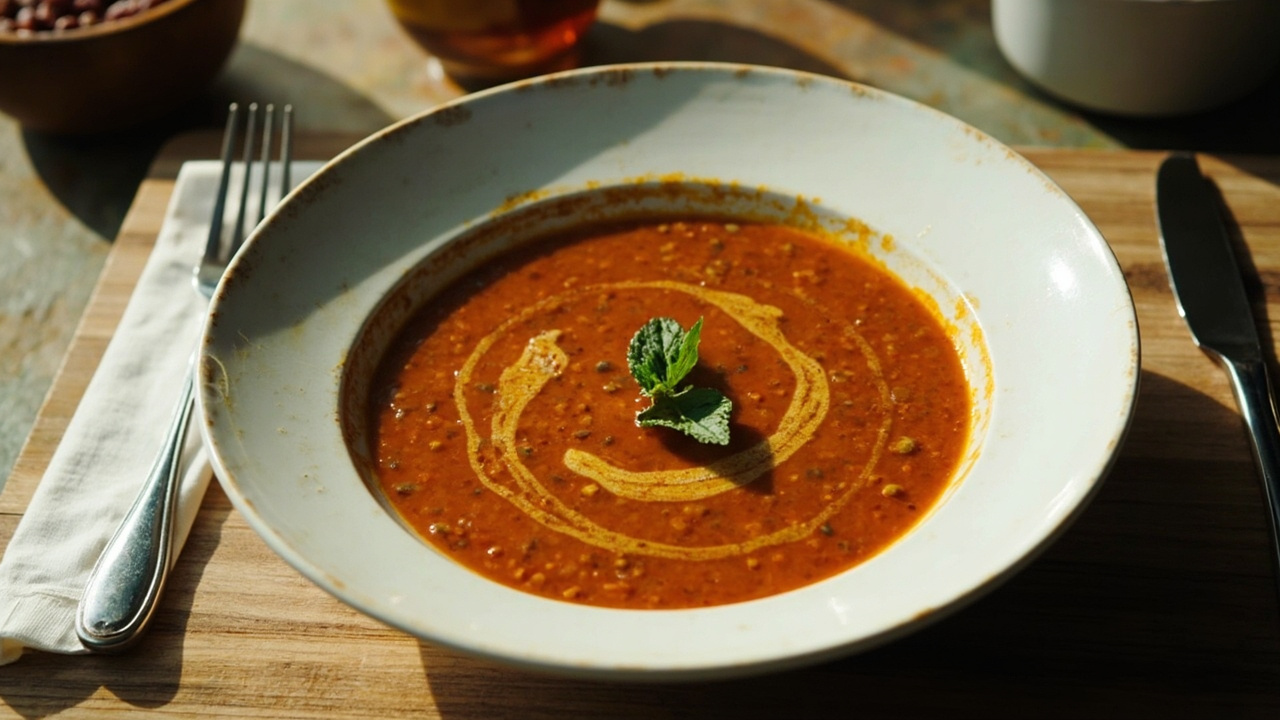 Turkish Red Lentil Soup with Mint Oil Finish