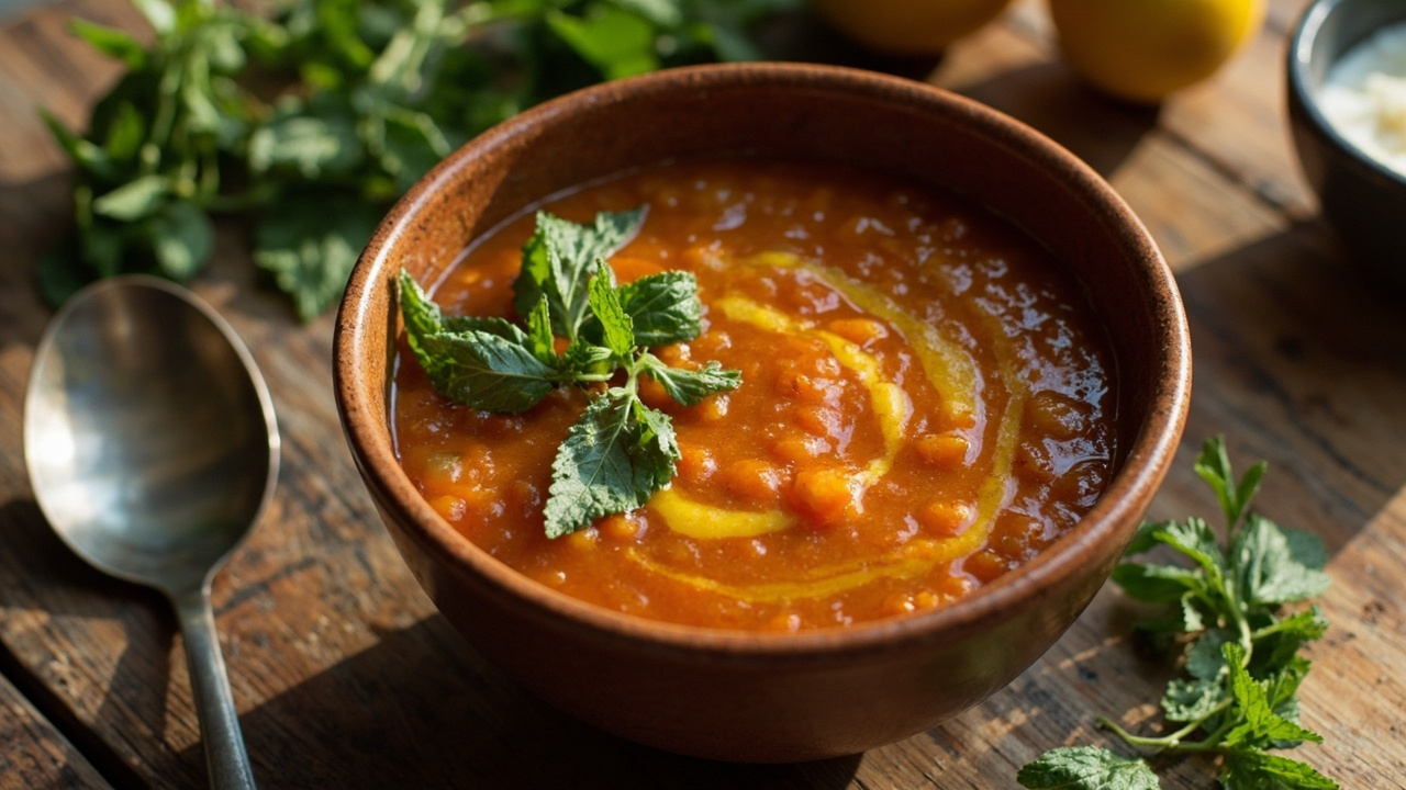 Turkish Red Lentil Soup with Toasted Cumin and Fresh Mint